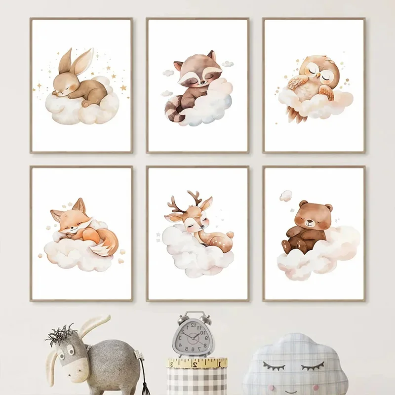 Baby Nursery Frames - Nuvem dos desenhos animados animal pintura