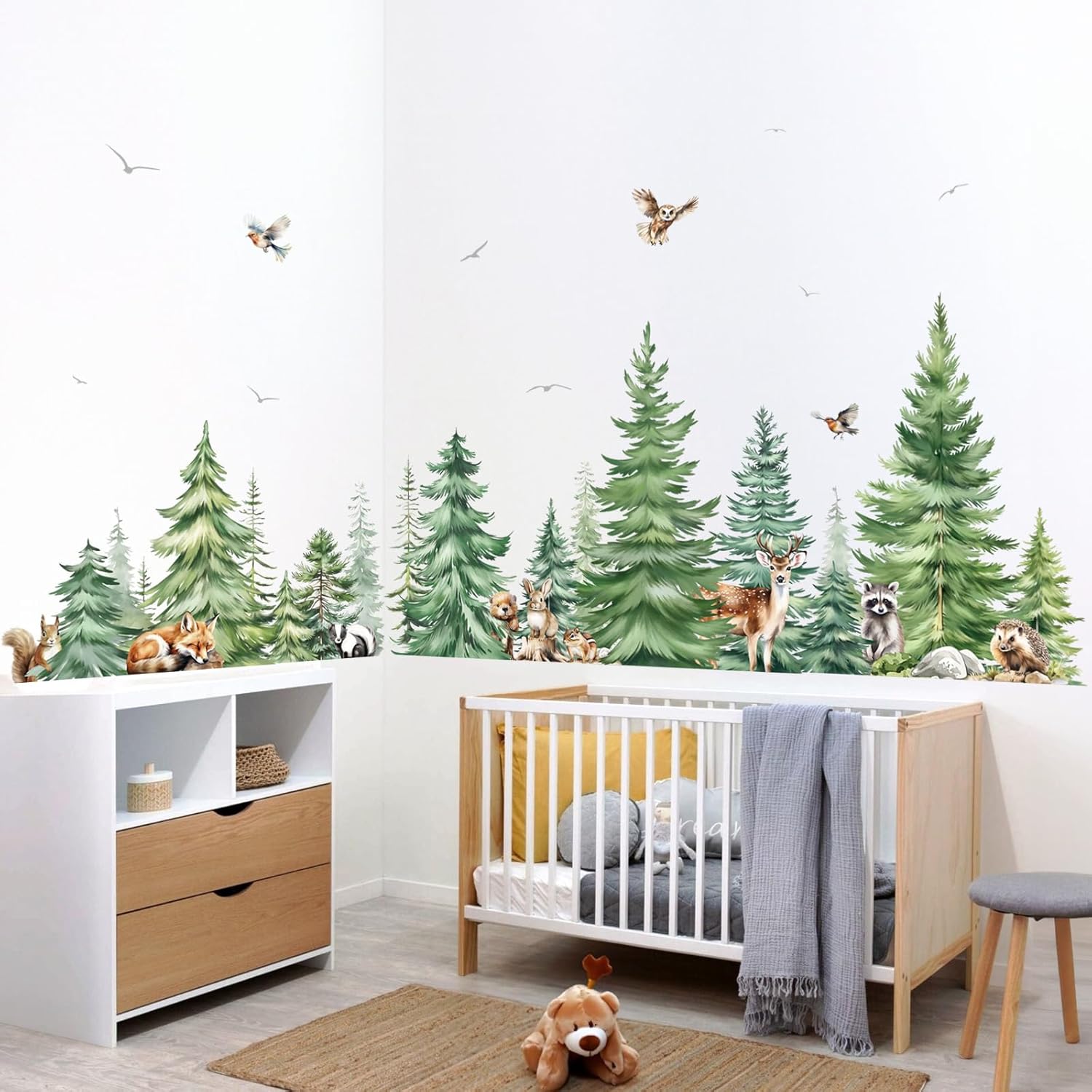 Grande aquarela pinheiro anima - Baby Nursery Stickers avaliação e preço