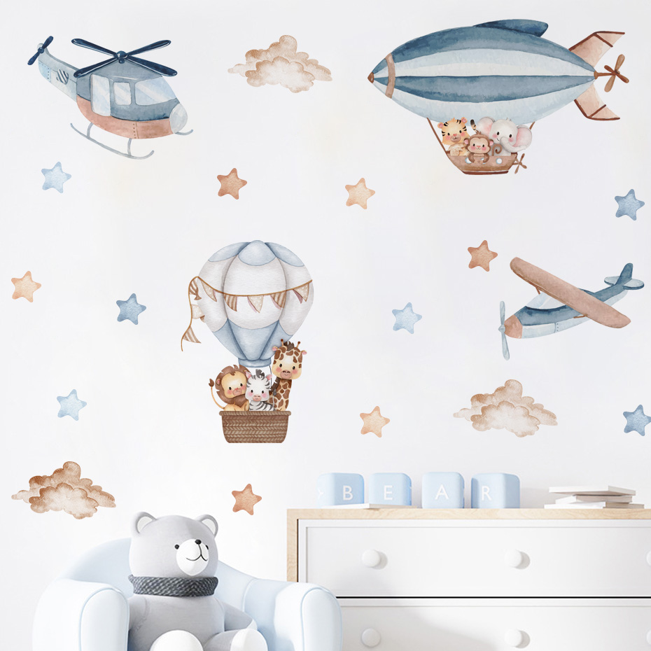 Aquarela animais balão de ar q - Baby Nursery Stickers avaliação e preço