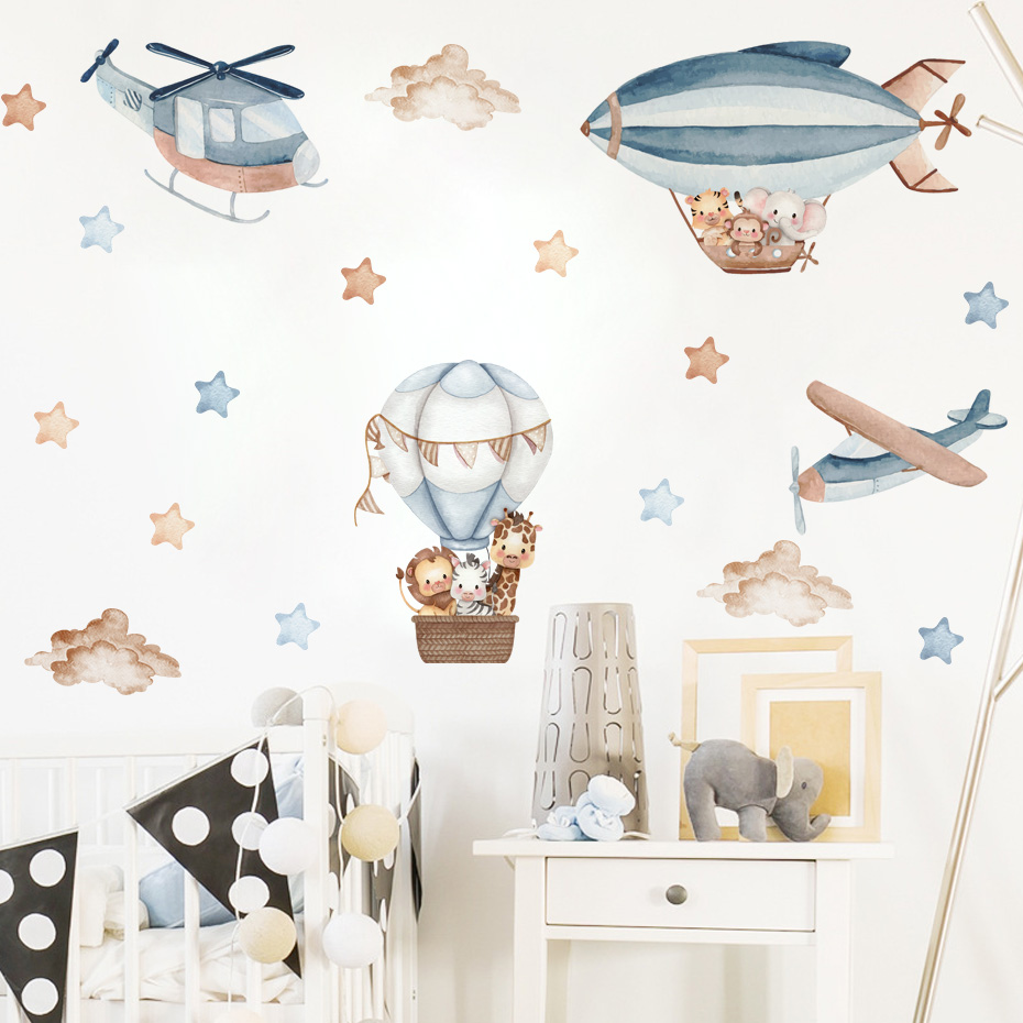 Aquarela animais balão de ar q - Baby Nursery Stickers avaliação e preço
